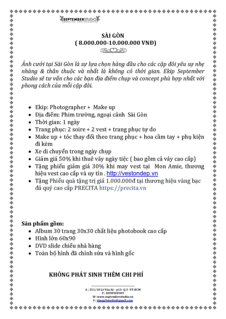 Giá chụp ảnh cưới tại TPHCM