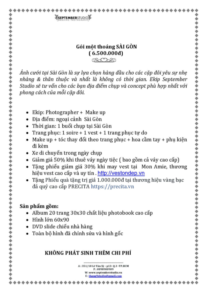 Gói chụp 1 tháng Sài Gòn của September Studio
