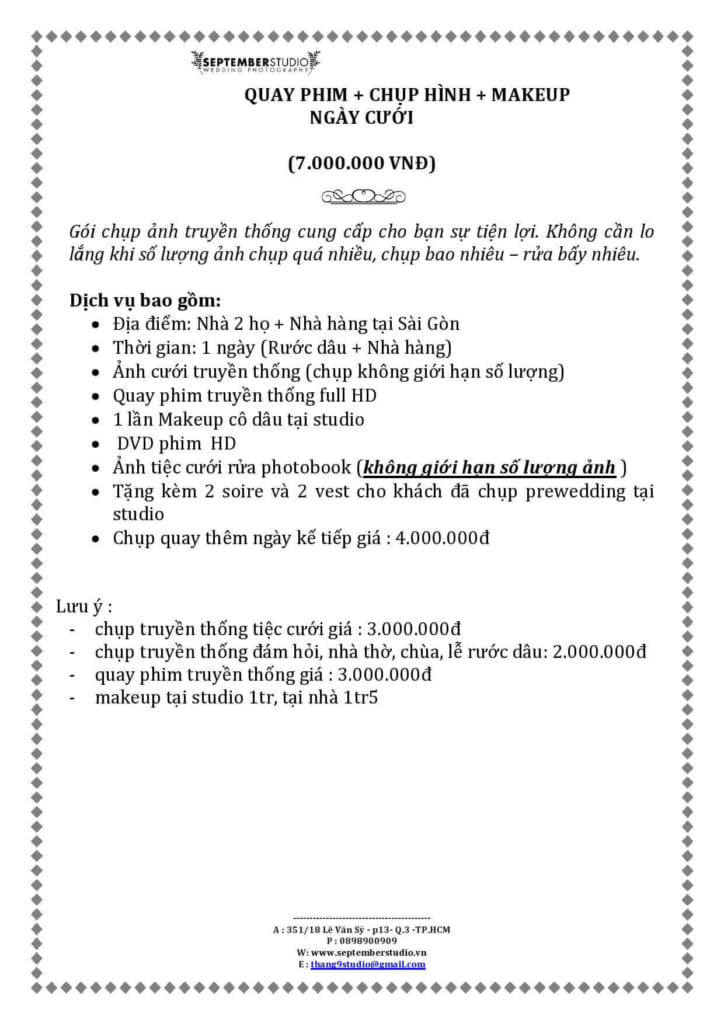 Gói quay phim chụp hình và makeup